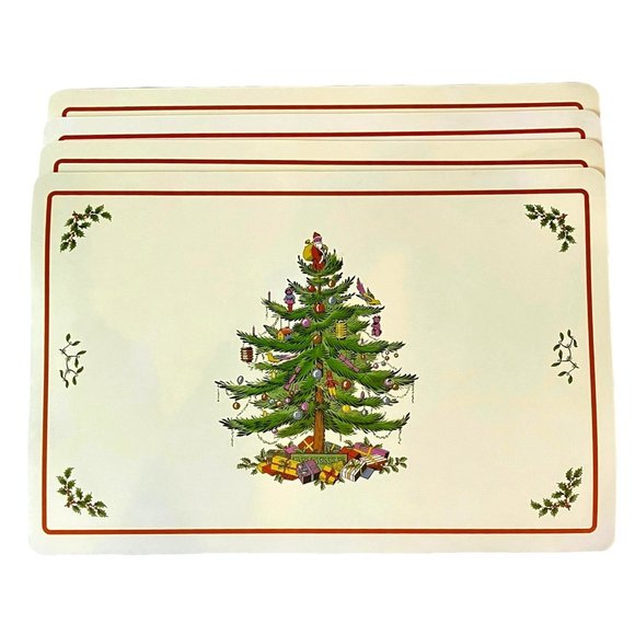 Set 4 SPODE Christmas Tree VTG Santa Topper LARGE 18"x 12" Placemats - Pimpernel - Picture 1 of 13